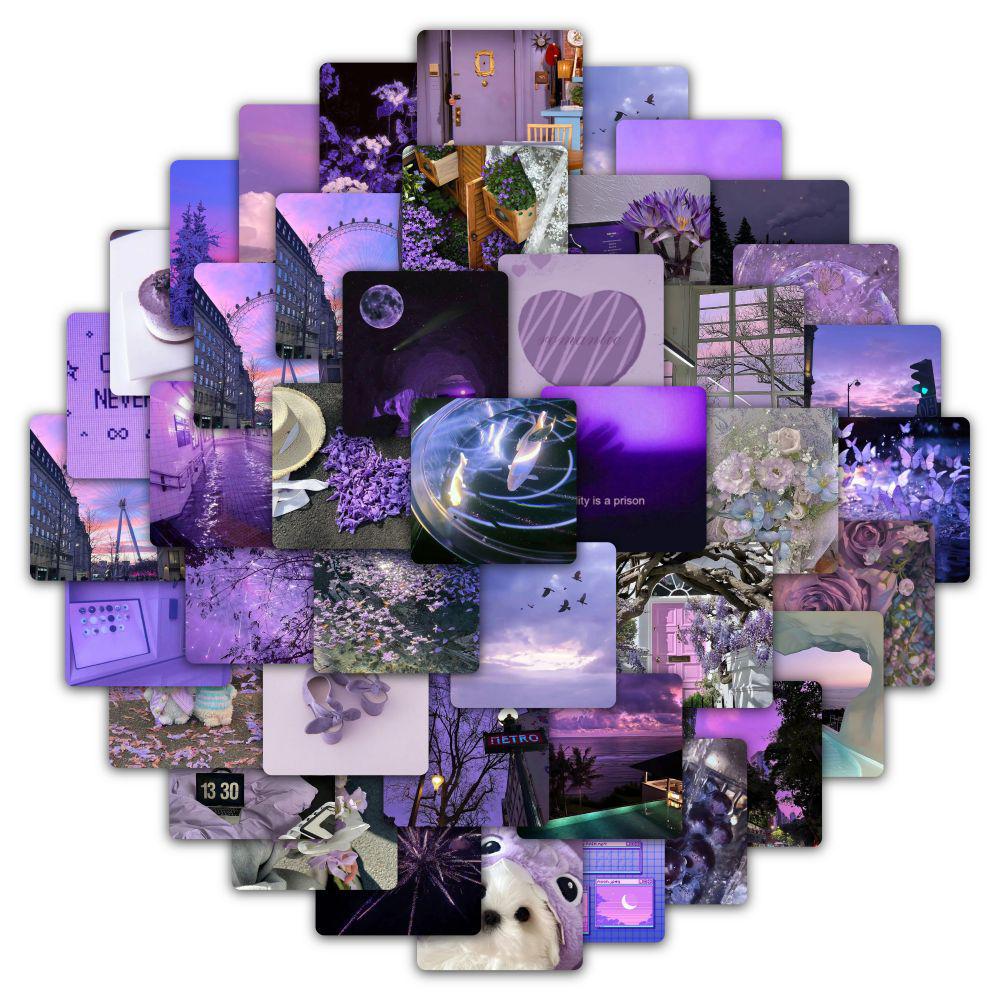 59 Atmospheric Healing Purple Landscape Waterproof Decals for Walls, iPads, and Journals