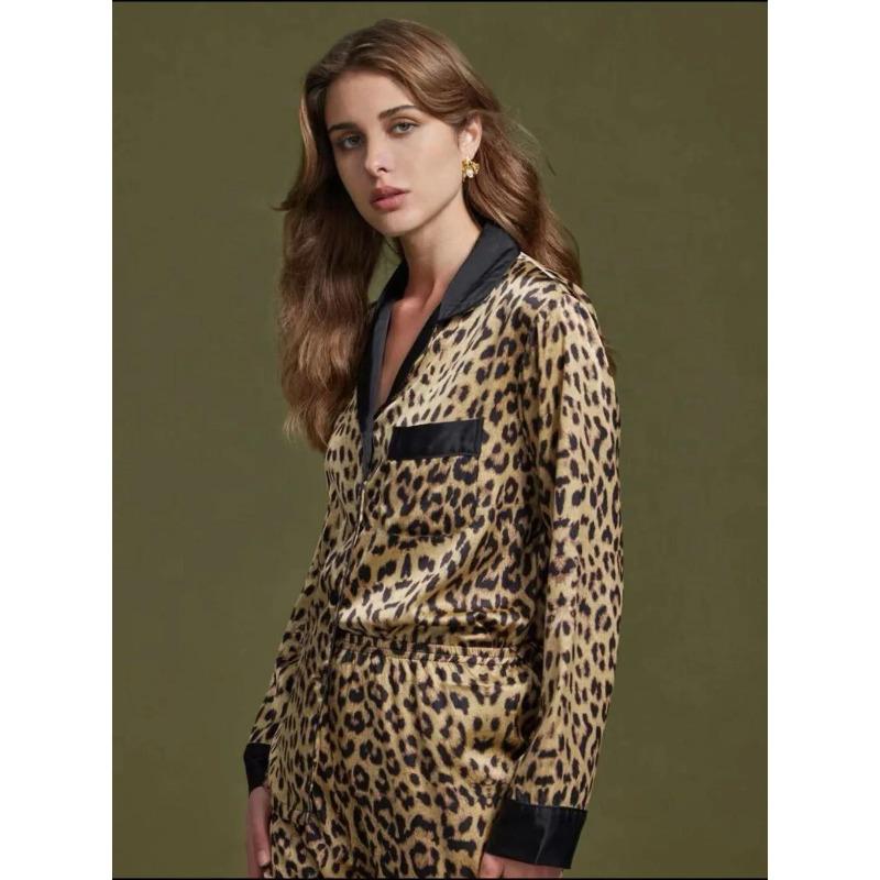 Pajamas Women'sLong-sleeved Pajamas Pajamas Suit Flower Printed Can Be Worn Outside Home Wear Pajamas