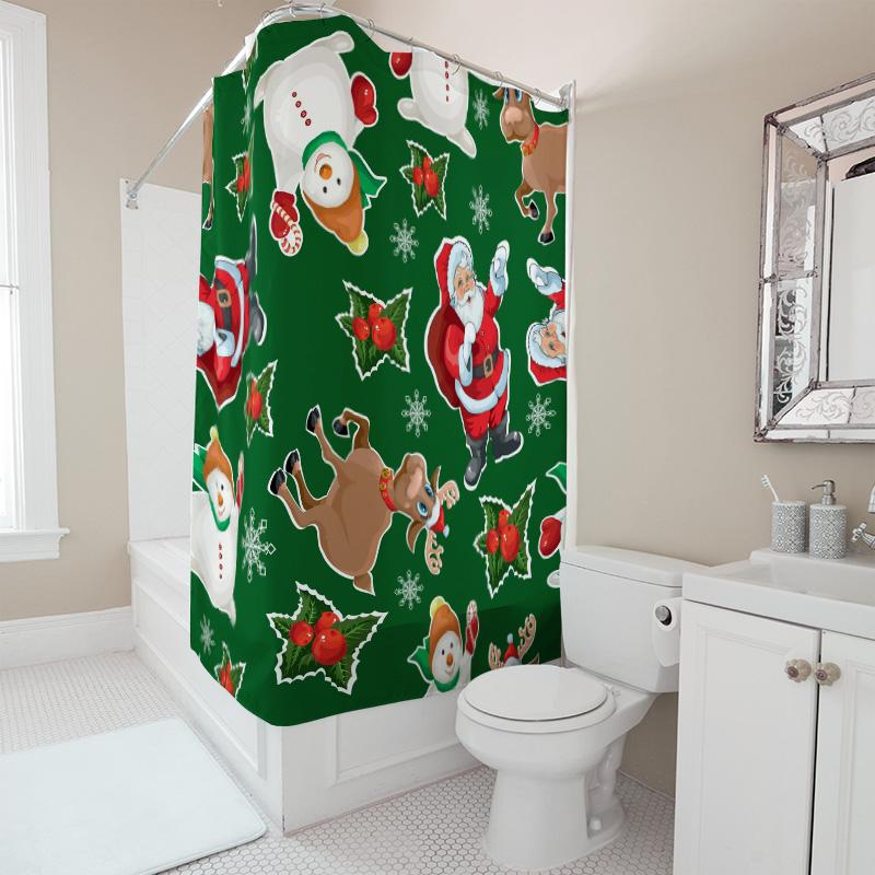 TU Christmas Shower Curtain Santa Claus Reindeer Holiday Bathroom Decor Festive Xmas Home Decor Waterproof Shower Curtain Set