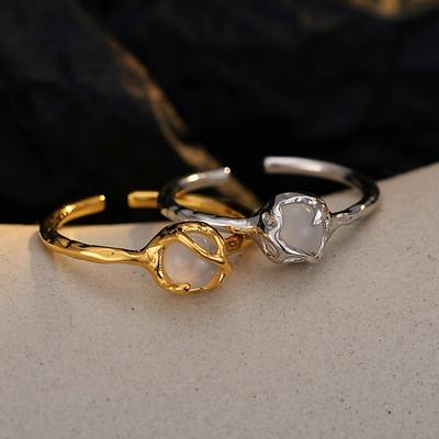 Korean Version of Instagram Style Niche Simple and Atmospheric White Agate Ring for Women S925 Pure Silver Open Ring