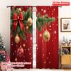2pcs 2D Flat Printing Christmas Window Curtains Golden Ornaments Red Bows Snowflakes Polyester Without Electricity Party