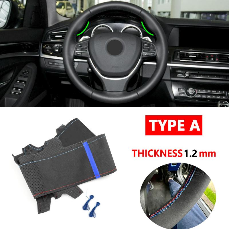 For BMW 5 6 7 Series F10 F07 F11 2009-2017 F12 F13 2011-2017 F01 F02 2008-2015 Car Inner Steering Wheel Cover Suede Leather Trim