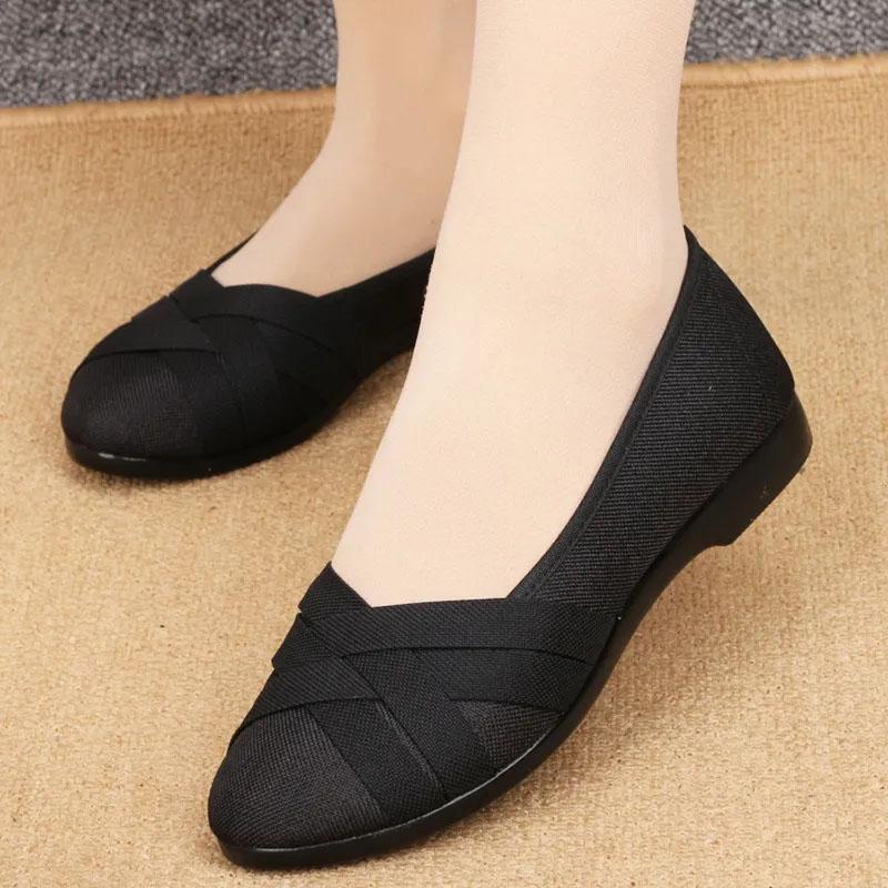 Old Beijing Cloth Shoes Women's Single Shoes Black Casual Shoes Non-slip Breathable Work Shoes Flat Shoes