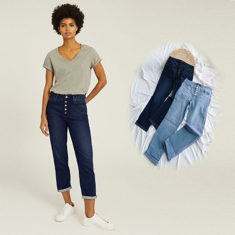 

50% off for Two Pieces, European Sheet for Spring and Summer, Fashion for Five Pieces, High Waist for Straight-leg, in the Blue for Simple Denim C product DJ five-button flanging Blue uk6