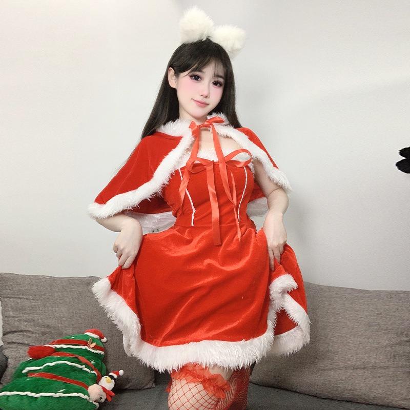Sex Underwear Sexy Christmas Clothing Rabbit Ears Shawl Dress Red Nightdress Performance Set