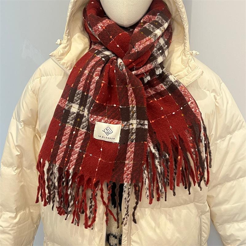 Korean Star Red Plaid Scarf for Women: Warm, Versatile, & Stylish (Autumn/Winter 2025)