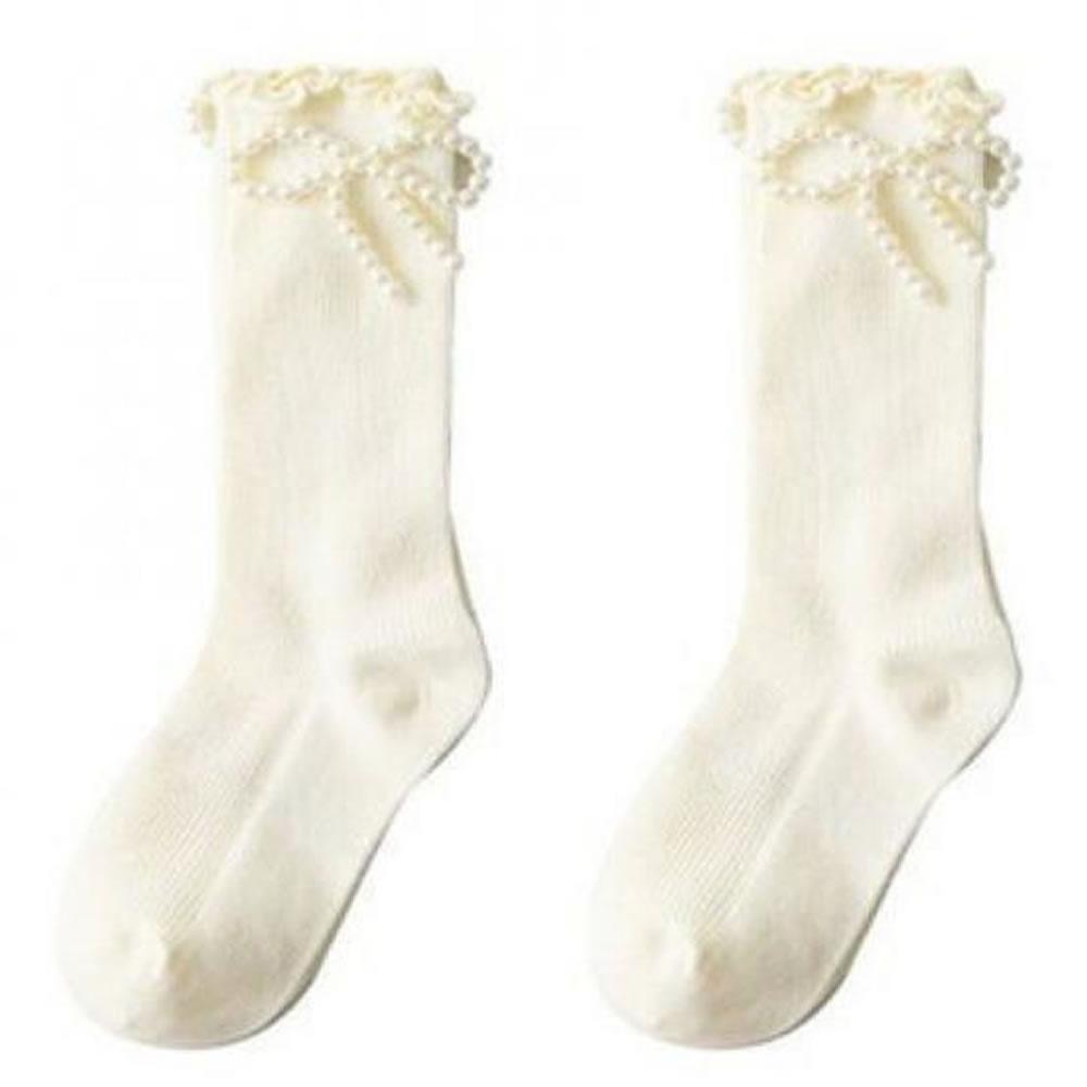 Pearl girl socks spring and autumn thin cute girl Lolita fungus lace pile socks girl baby socks. S(1-3 years old)