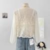 Ethnic Style Hollow Hook-up Splicing Bubble Sleeve Knitted Sweater Summer Thin Round Neck Age-reducing Loose Short Top Women