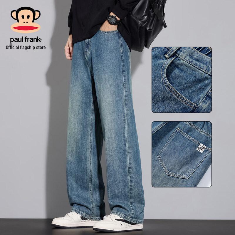 Paul Frank Men's High-Street Washed Wide-Leg Denim Jeans