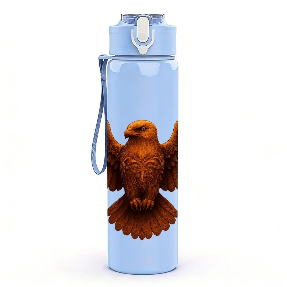 1PC Flying Eagle Wild Bird Portrait Print 750ml Color Plastic Sports Water Bottle Leakproof Flip Straw Lid Suitable for Sports Office Home Use