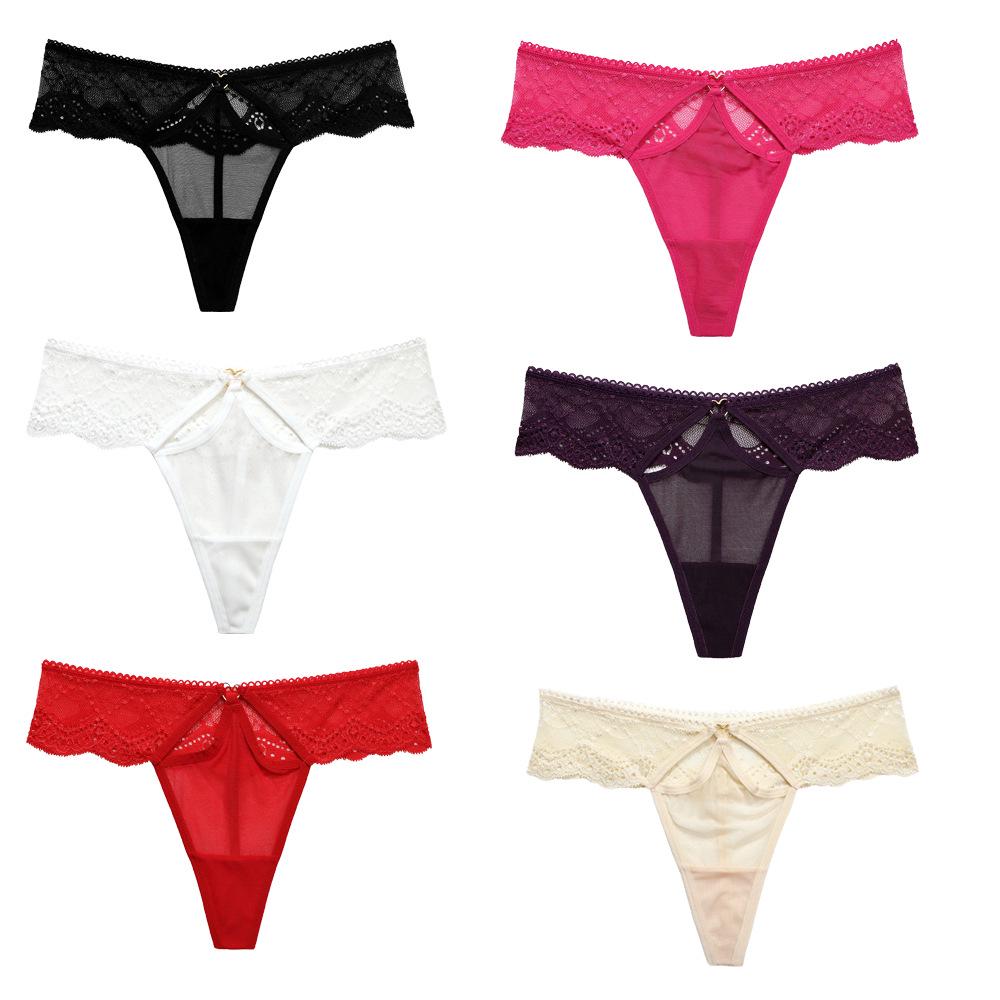 Peach Butt Sexy Lace Low Waist Heart Thong - Plus Size Transparent Panties for Women
