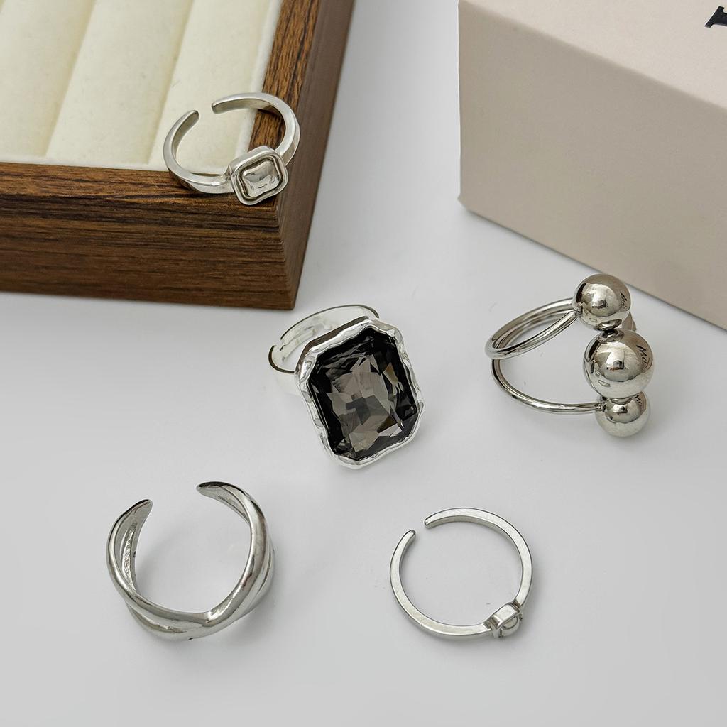 SHIXIN 5Pcs/Set New Fashion Acrylic Rhinestone Open Rings for Women Vintage Geometric Square Adjustable Knuckle Ring Men Jewelry