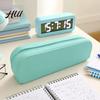 Large Capacity Pencil Case Silicone Soft Touch Bag with Zipper Portable Student Stationery Rectangular Storage Pen Pouch for School Teens Primary