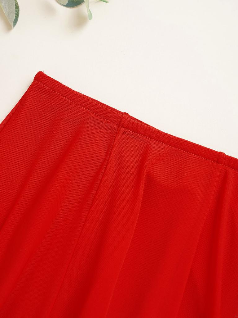 Dívčí elastický pas Volánová taneční sukně Pruhovaná síťovina Jednobarevný design Stylová tréninková sukně