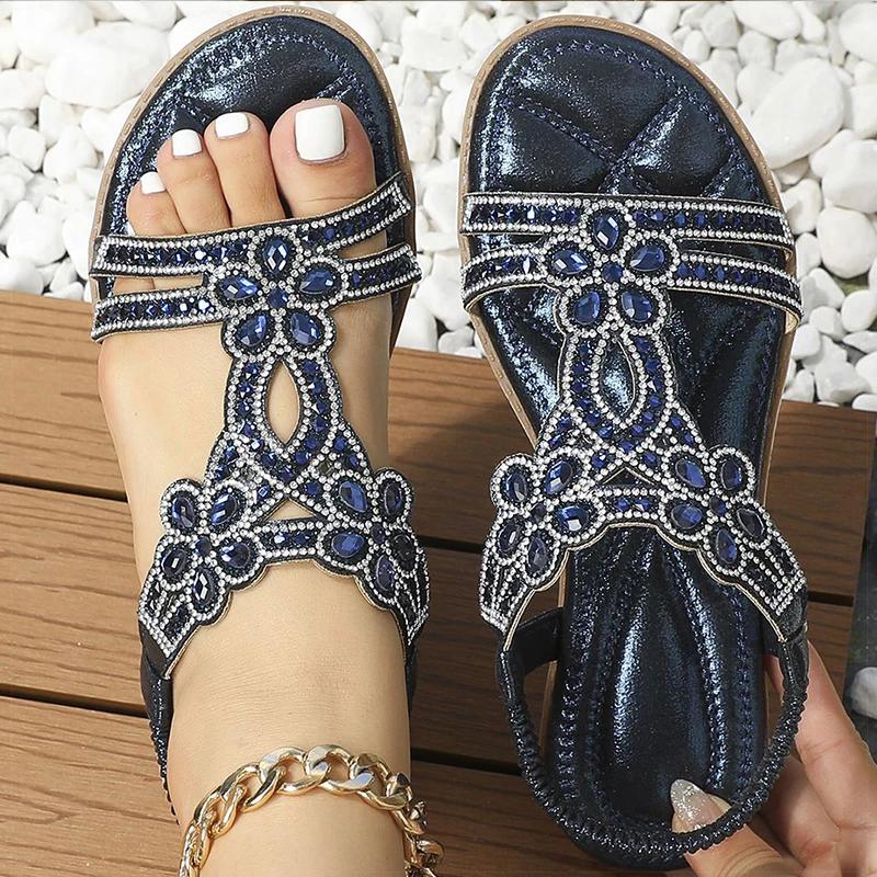 Women's Sandals Bling Bling Crystal Sandals Summer 2025 New Shoes For Women Low Heels Flat Sandalias Mujer Footwear Summer Shoes