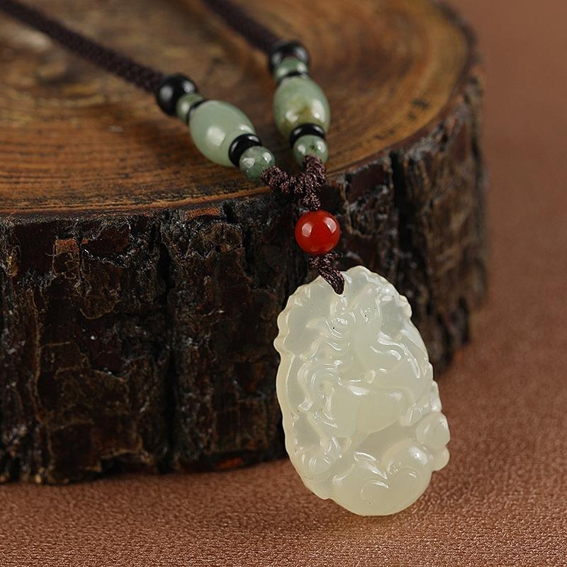Jade Zodiac Necklace, Men's and Women's Versatile Long Sweater Chain Accessories, High-end Zodiac Signs, Antique Pendants, Hanging Accessories