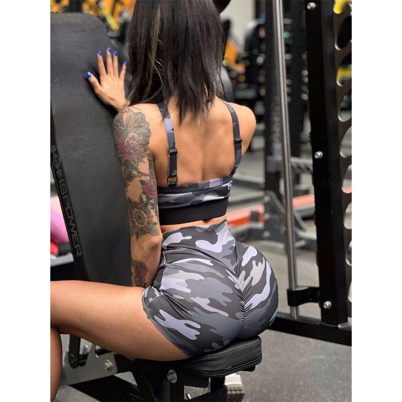 Fashion Camouflage Workout Yoga Bra Women's Quick-Drying Running Sports Nude Feel Adjustable Intimates Elastic Breathable Bubble Wrap