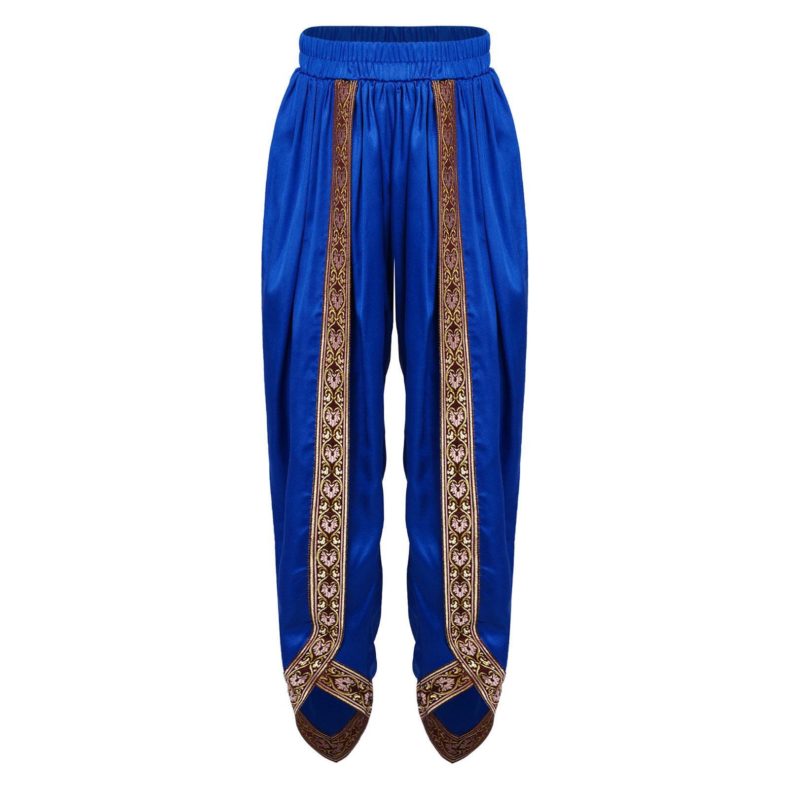Kids Boys Indian Dance Costume Satin Dhoti Pants Embroidered Trim Baggy Trousers for Halloween Theme Party Fancy Dress Costume 6
