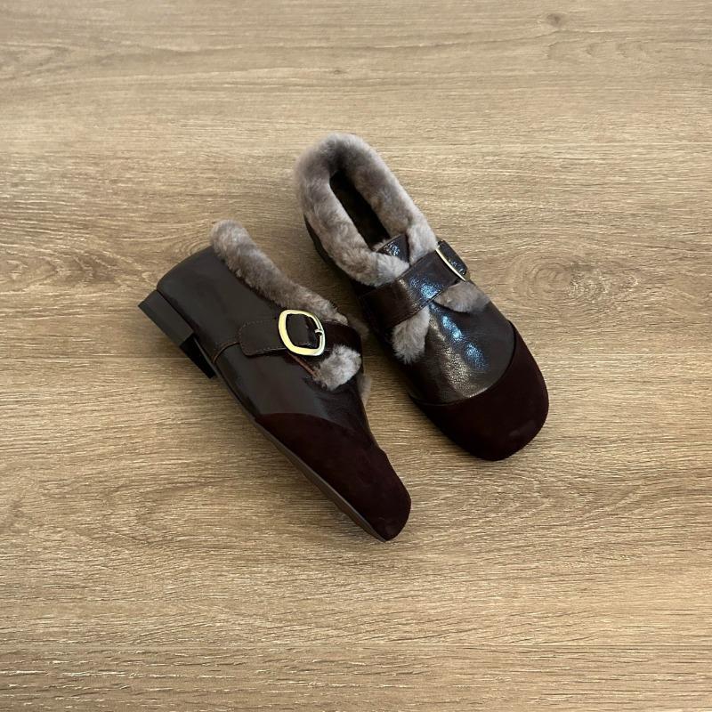 

Retro velvet deep mouth single shoes women s autumn and winter Mary Jane Mao Mao shoes flat non-slip mother shoes 40 темно-коричневого