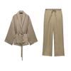 Spring New Texture Double Breasted Kimono Coat 5427734 Shoelace Pajamas Style Pants 4391423