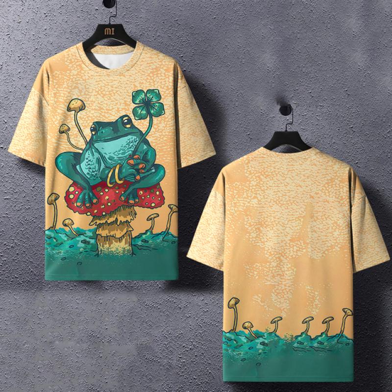 Animal T Shirt For Men Japanese Style Frog Element Graphic 3D Print Tees Loose Short Sleeve T-Shirts Oversized Men Clothing Tops