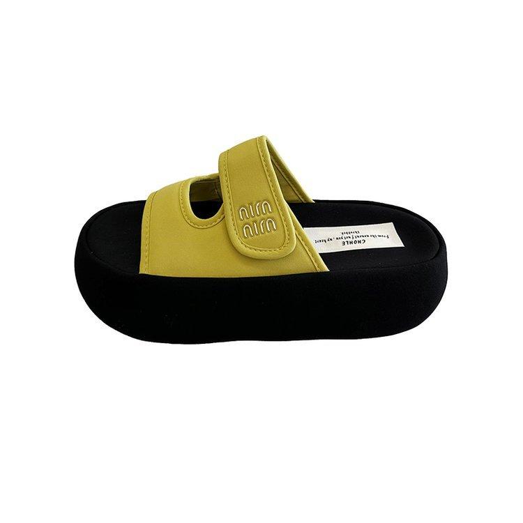 

Leather 5cm small height increase Velcro platform slippers women s 2025 new summer wear with skirt sandals 40 светло-желтого