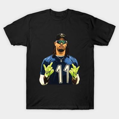 Asian Size Men Black Print T-shirt Jaxon Smith-Njigba Flipping The Bird No-Cut Heat Transfer Print Cotton Tshirt