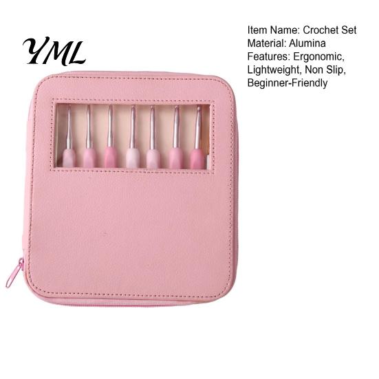 Comfort Grip Crochet Needles Pink Ergonomic Hooks Set, Kit with Soft Handles, Alumina Needle Includes Scissors & Storage Case, Set for Beginners