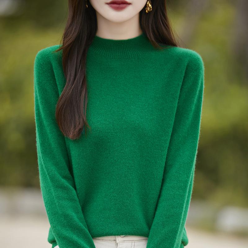 24 Early Autumn Seamless Knit Pullover Sweater with Long Sleeves and Half High Neck