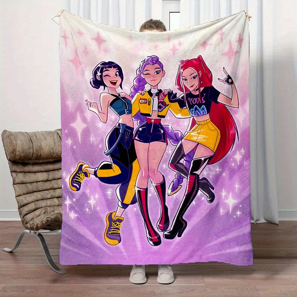 1Pc HUNTR/X Print Flannel Blanket, Comfortable for All Seasons, Home Decor, Warmth and Comfort, Perfect for Christmas Gifts821098