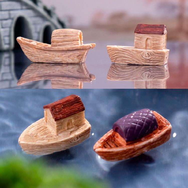 8Pcs Resins Miniature Boats Figurines Jiangnan Styles Decorative Ornaments for Garden Landscape and Desktop Shelf Decors