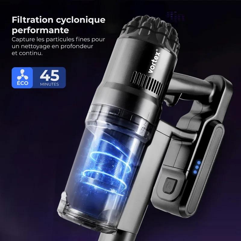Vortex - Aspirateur Balai Sans Fil - 135w - Autonomie 45min - Filtre Hepa - 2 Modes D'aspiration