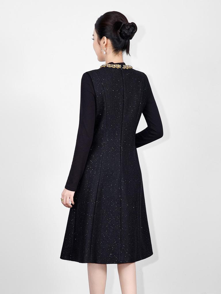High-End Diamond Sequin Tweed A-line Vest Dress In Little Coco Style
