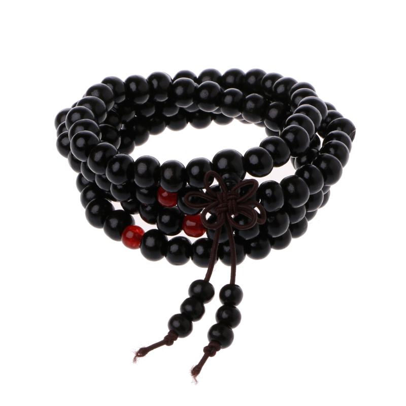 Natural Sandalwood 8mm Beads Bracelets 108 Wood Beads Buddha Prayer Jewelry