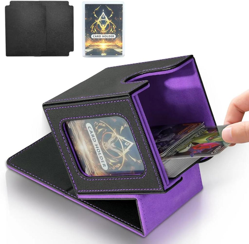 Holds 100+ Trading Card Deck Box for MTG Commander Display with 2 Dividers Game Sports Card Storage Box PU Magnet Deck Case