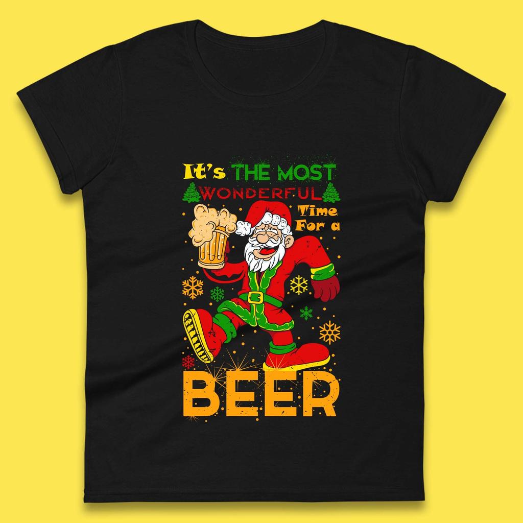 Christmas Santa Claus Drink Beer Womens T Shirt Mens Tops Tees Unisex