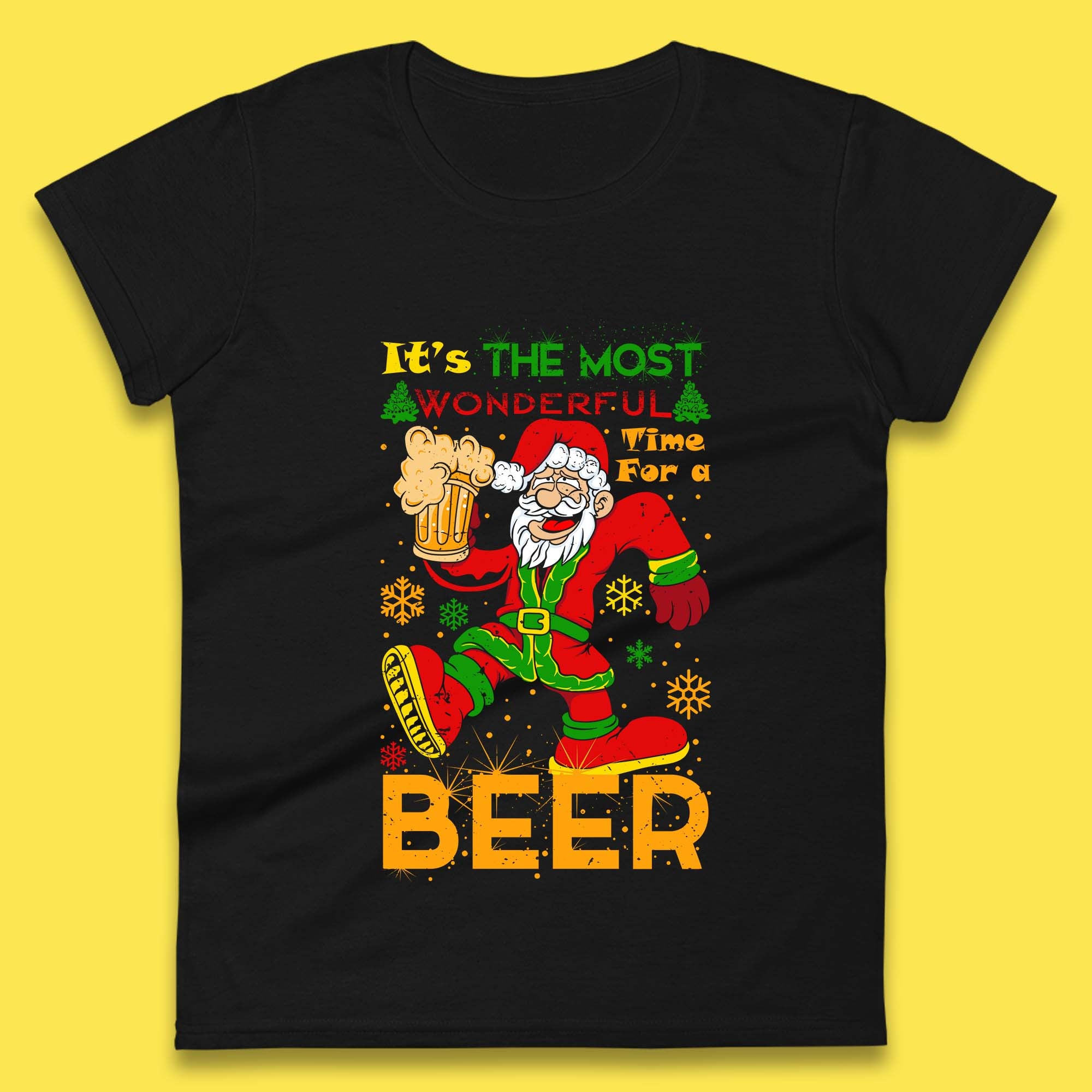 Christmas Santa Claus Drink Beer Womens T Shirt Mens Tops Tees Unisex S