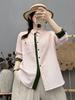 Women's French Retro Vertical Stripe Shirt - Double Layer Cotton Gauze, Long Sleeve, Spring/Autumn 2026