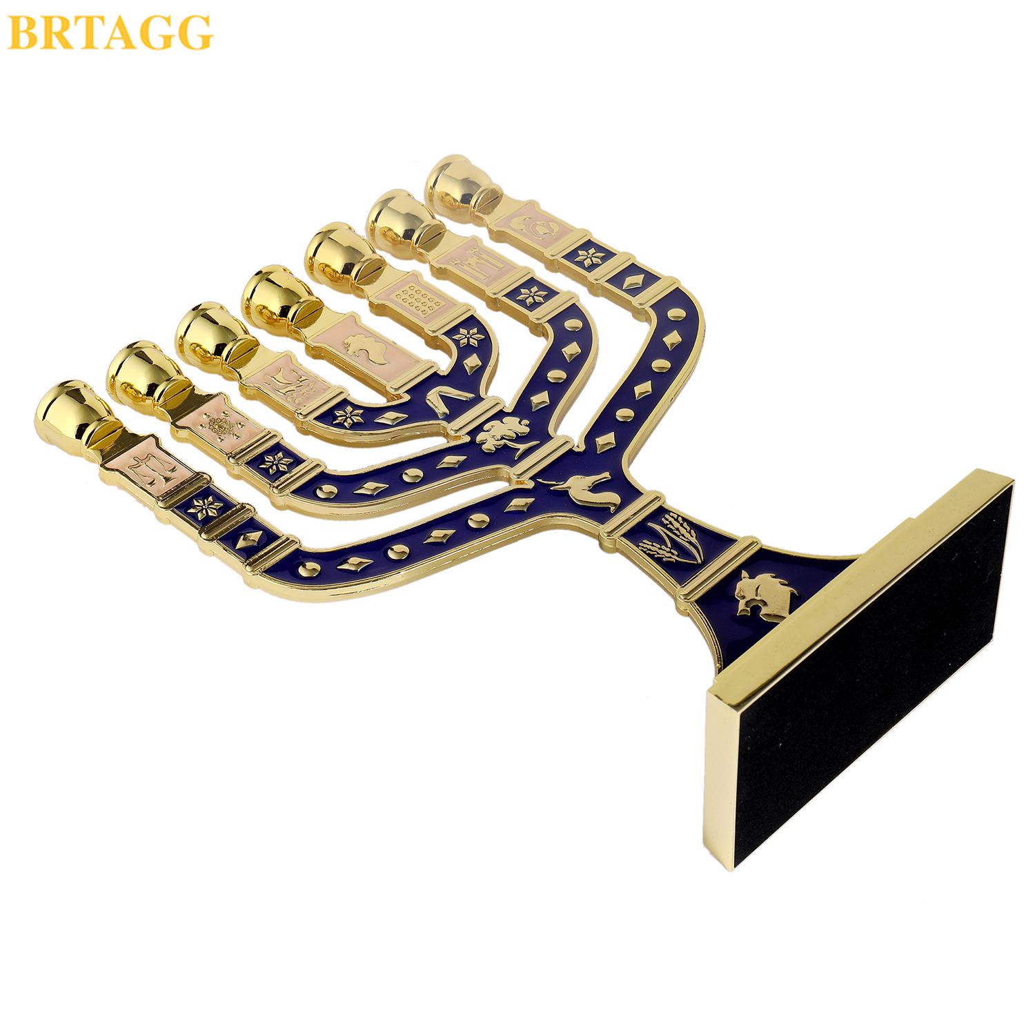 Menorah 7 Rami Con 12 Tribù Di Israele | Portacandele Hanukkah In Lega Di Zinco Dorato – Base Stabile Per Casa E Ufficio
