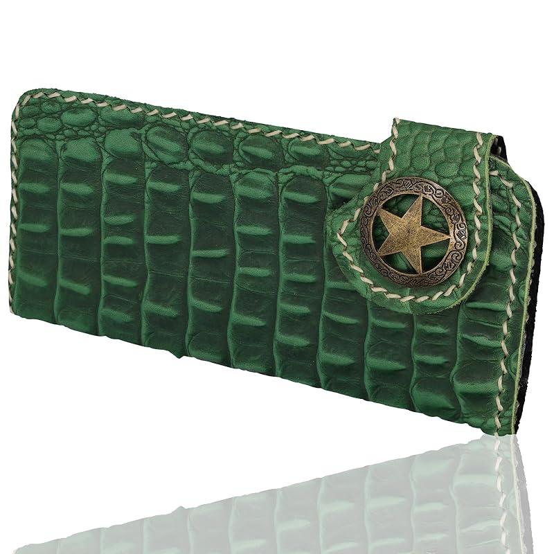 

[Sasical] wallet men s bikers wallet long wallet genuine leather cowhide crocodile embossed riders wallet leather wallet bi-fold sbbsa0037 (green)