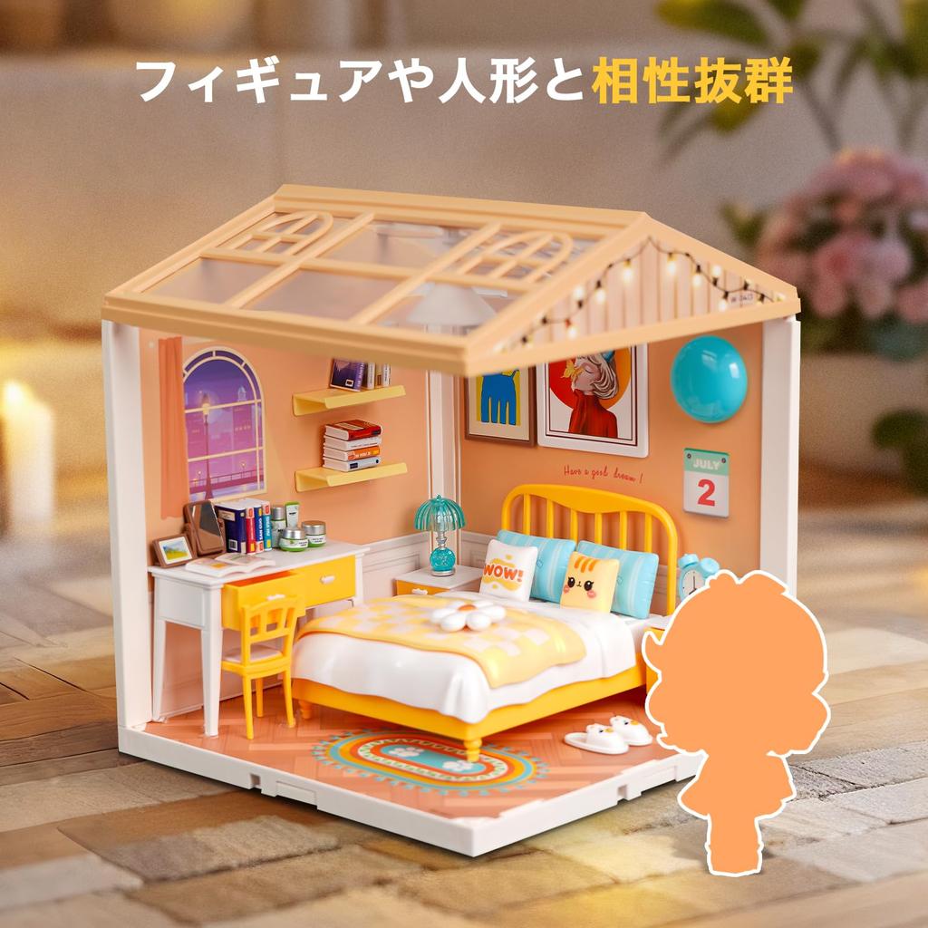Hallisun DIY Miniature House Plastic Dollhouse with Furniture Toy Dollhouse with Light Dustproof Cover and 3D Craft Assembly Toy for Kids Ages and
