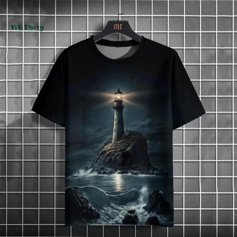 Lighthouse 3D Printed Men's Short Sleeve T-Shirts Hip Hop Street Tops Casual Loose Men's Clothing