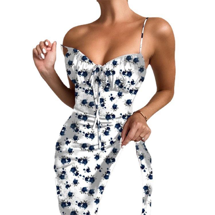 2026 Spring Collection: Women's Printed Camisole Slit Long Dress - European & American Style