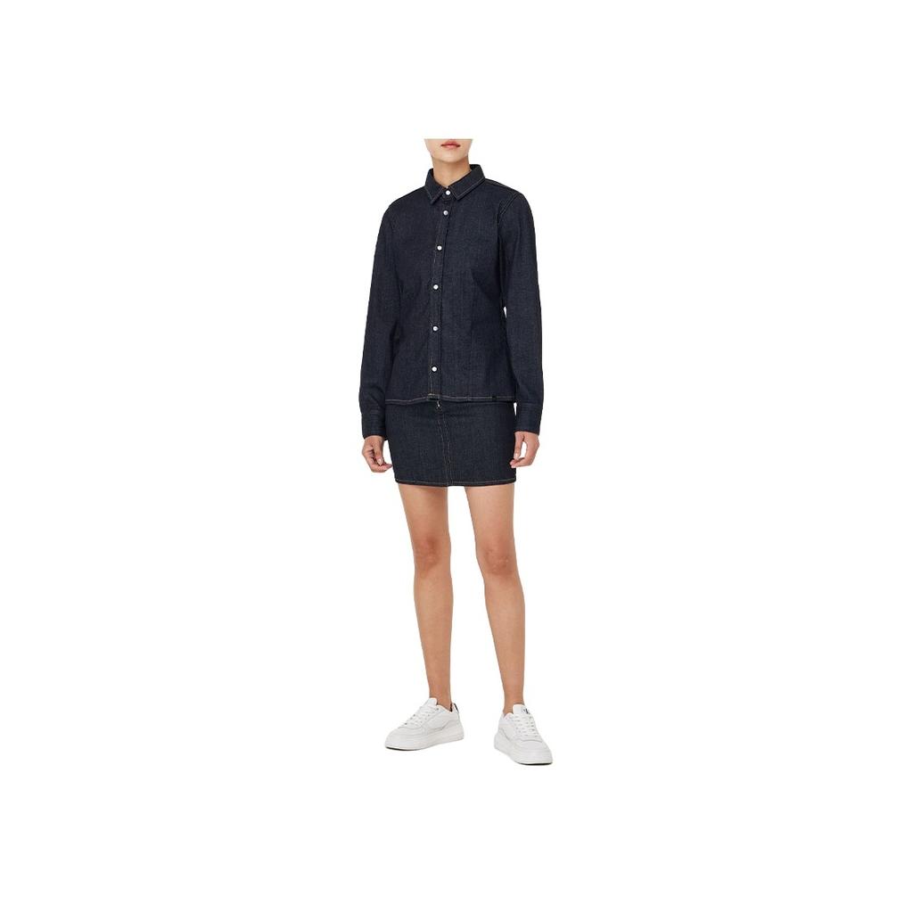 Calvin Klein Solid Slim Fit Single Breasted Denim Long Sleeve Shirt Women shirts Blue J224052-1AP