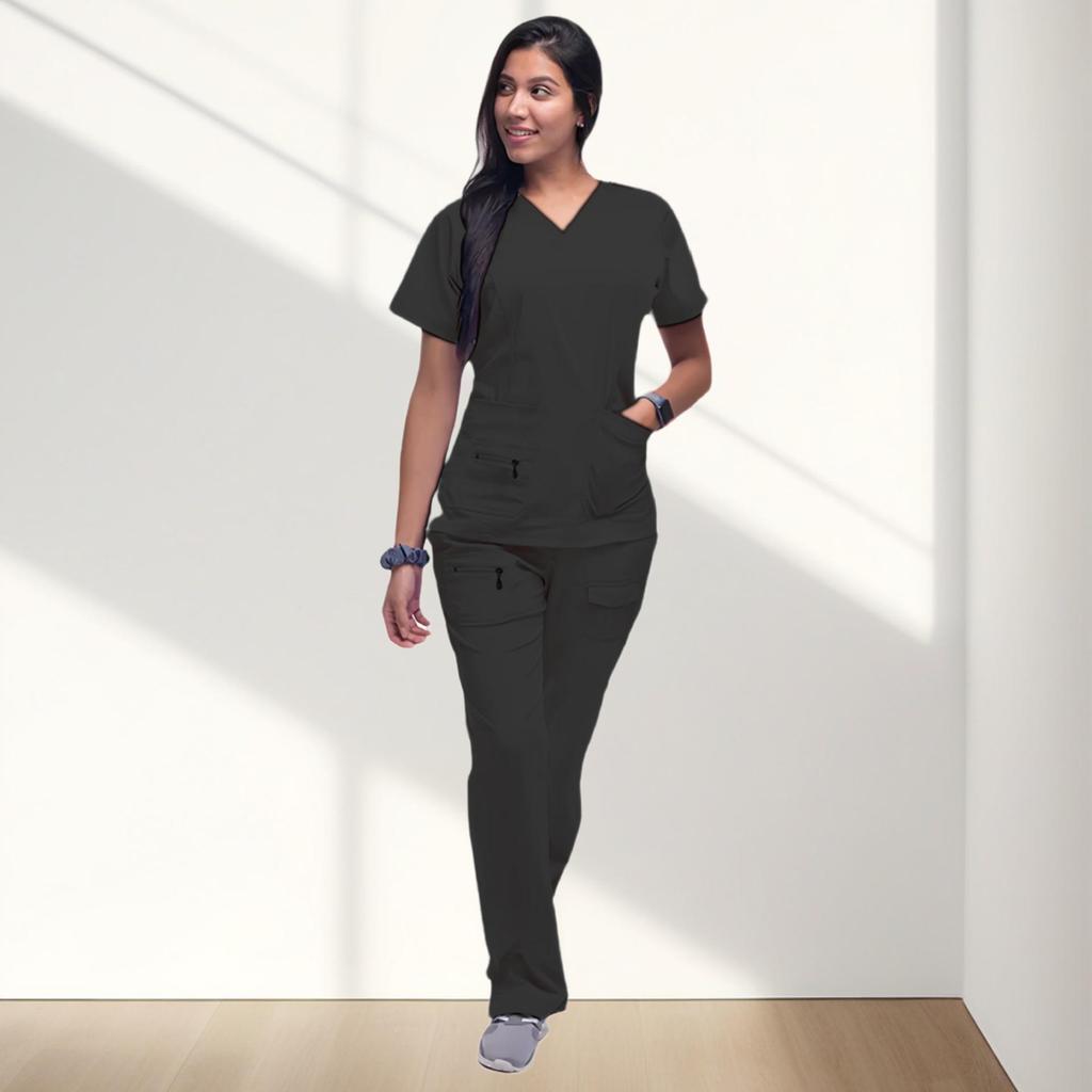 Pocket Zipper Surgical Hand Washing Spa Salon Short Sleeve Work Clothes