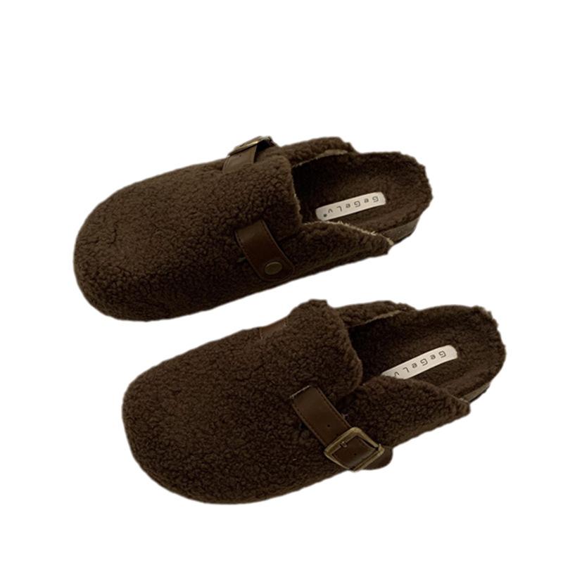 Mao Mao pantofle dámské nošení 2025 podzim a zima nové internetové celebrity jedna noha plochá líná taška hlava poloviční nazouváky bavlněné pantofle