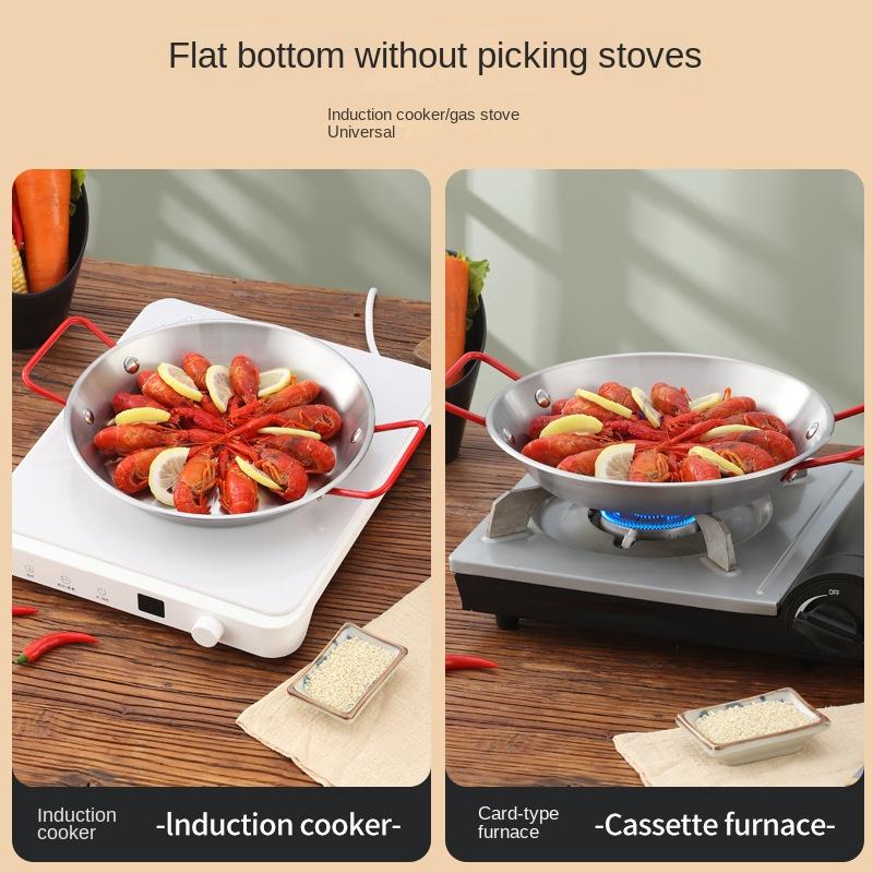 20cm Stainless Steel Mini Flat Fry Pan Non-Stick Kitchen Cookware for Seafood Rice Pot Salad Pasta Plate Cookware Pot