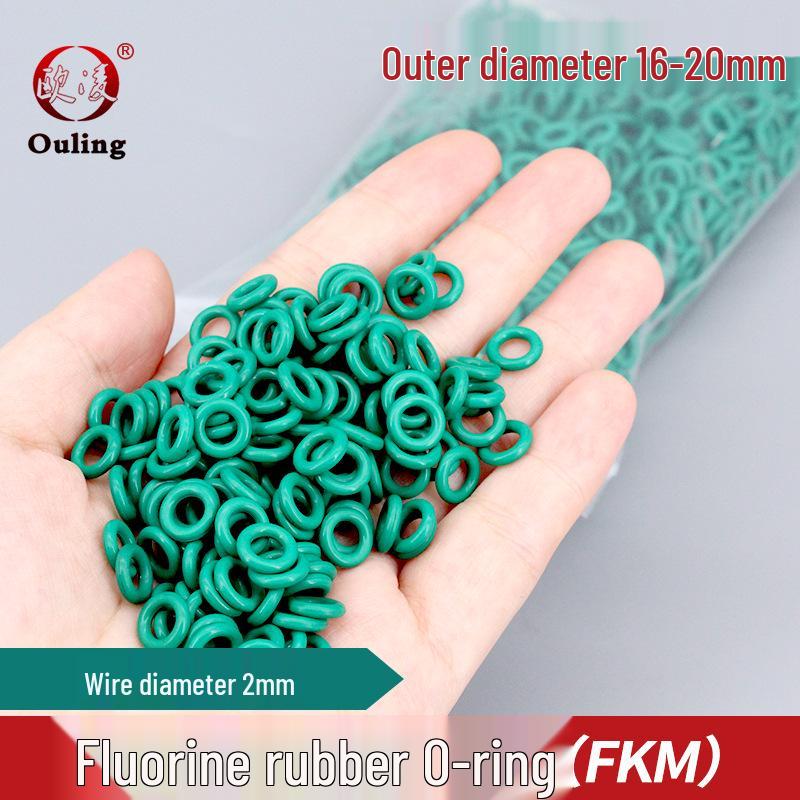 Green Fluororubber O-ring, 16-20mm OD, 2mm CS, Temperature and Wear Resistant, Anti-aging. OD 16*2mm (10 pcs) Green Fluororubber O-rings