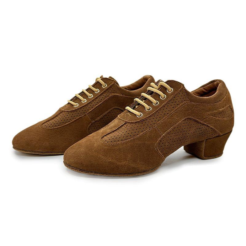 Genuine Leather Jazz Dance Shoes with Mid Heel Suede Dance Ball Standard Latin Dance Shoes for Women and Boys Sports Dancing Shoes 3.5CM