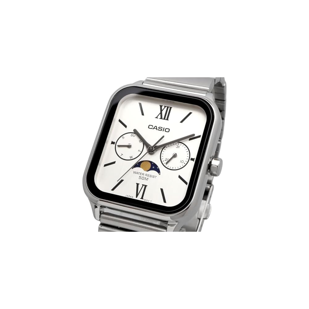 Casio Standard Moon Phase Analog Men's Watch MTP-M305D-7A2V Silver Metal Band 40mm